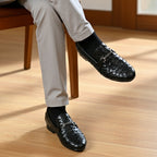 Woven Black Leather Loafer | Premium Quality | All Season Shoe